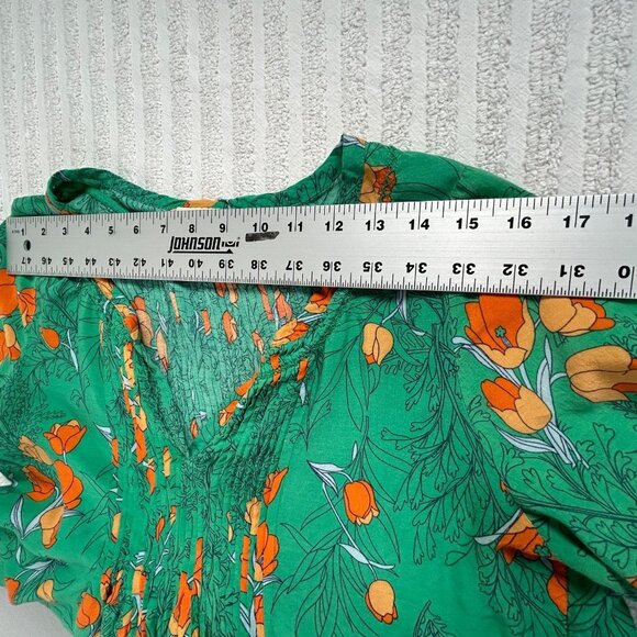 Anthropologie by Vanessa and Virginia Pintuck Floral Swing Top Green 3/4 Sleeve - Picture 5 of 8